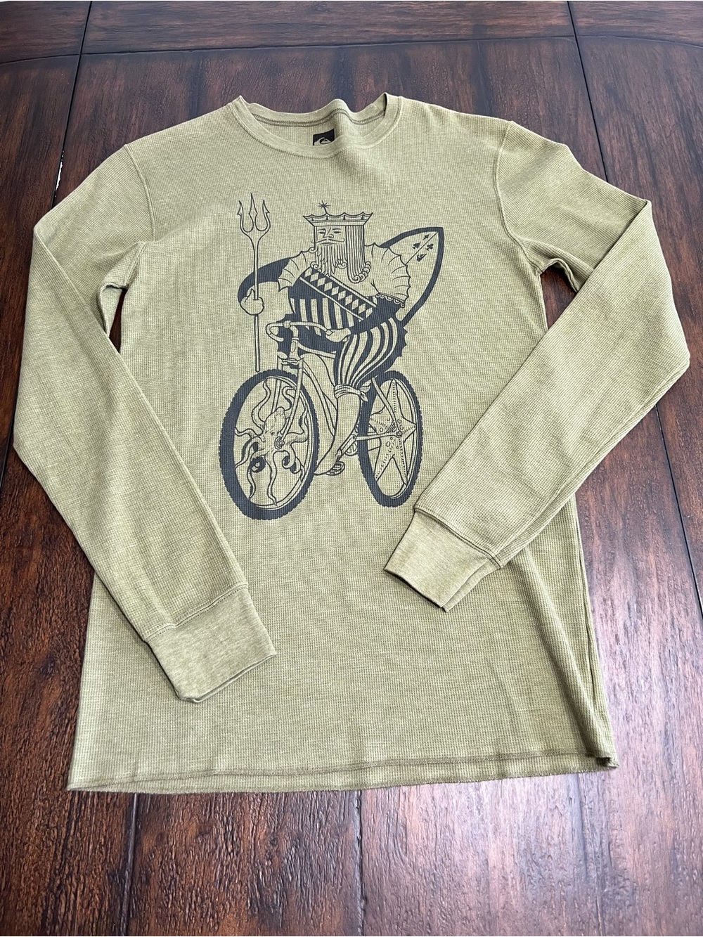 Quiksilver Men's Green Thermal Graphic Logo Crewneck Pullover T-Shirt Small